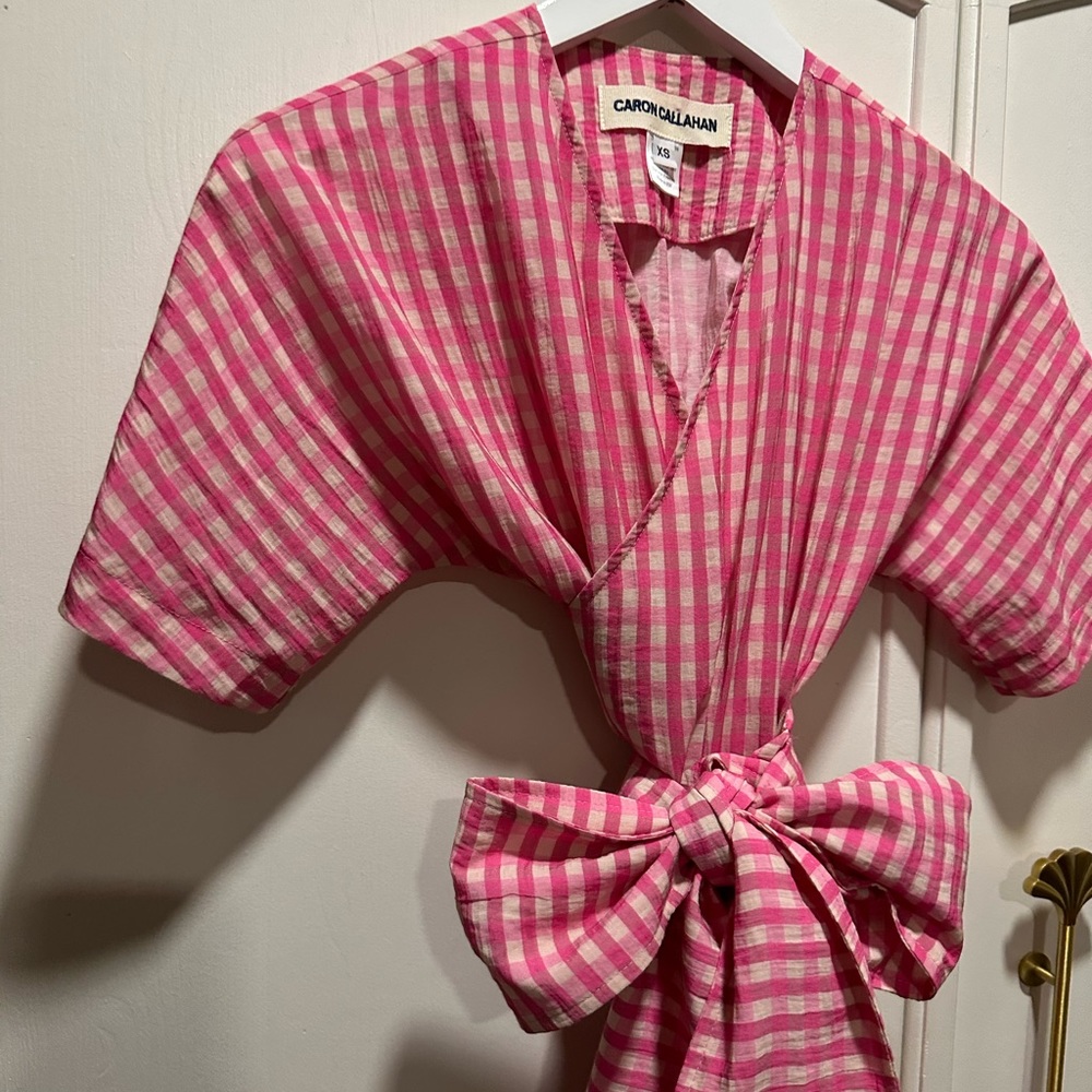Caron Callahan gingham wrap top.